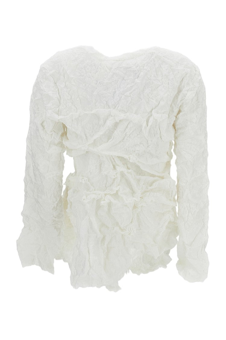 Comme Des Garçons White Crinkled Ruffle Cotton-Blend Tank Top