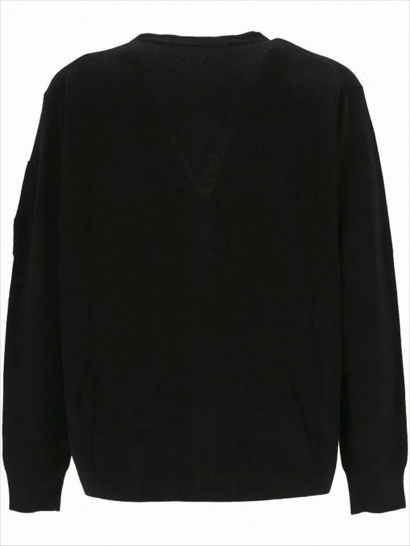 C.P. Company Black Fine Knit Cardigan With V-Neckline And Button-Down Front