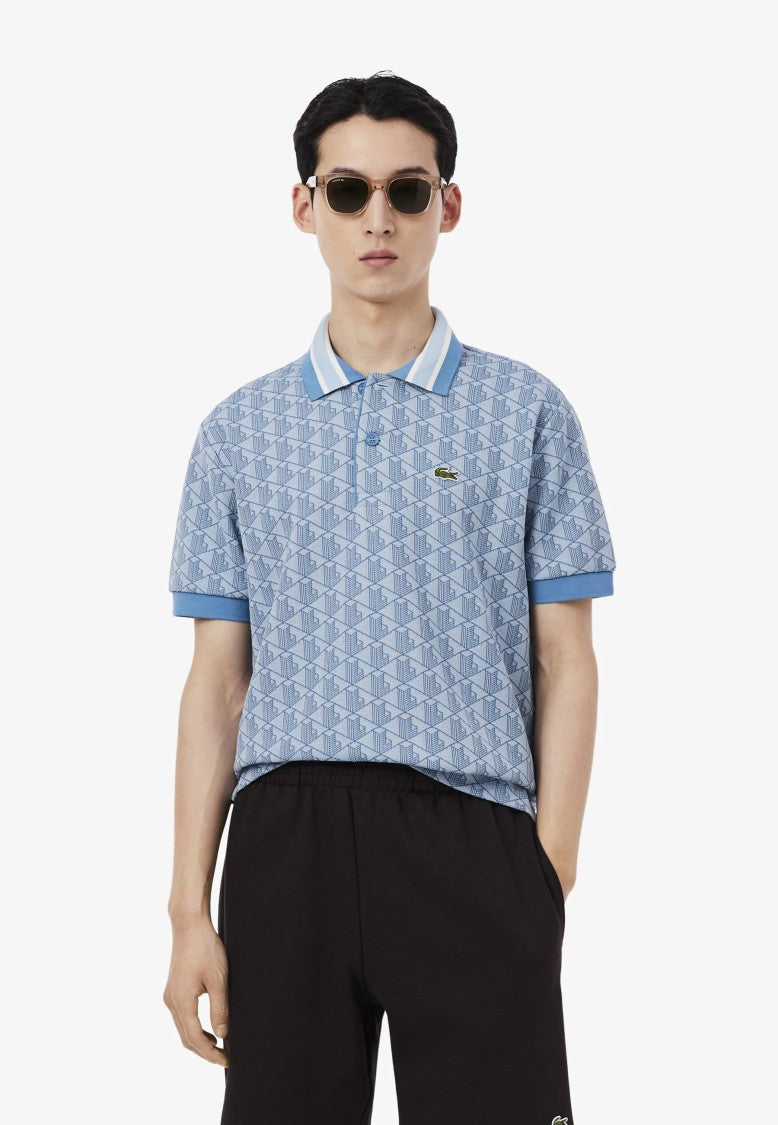 Lacoste Light Blue Monogram Jacquard Polo