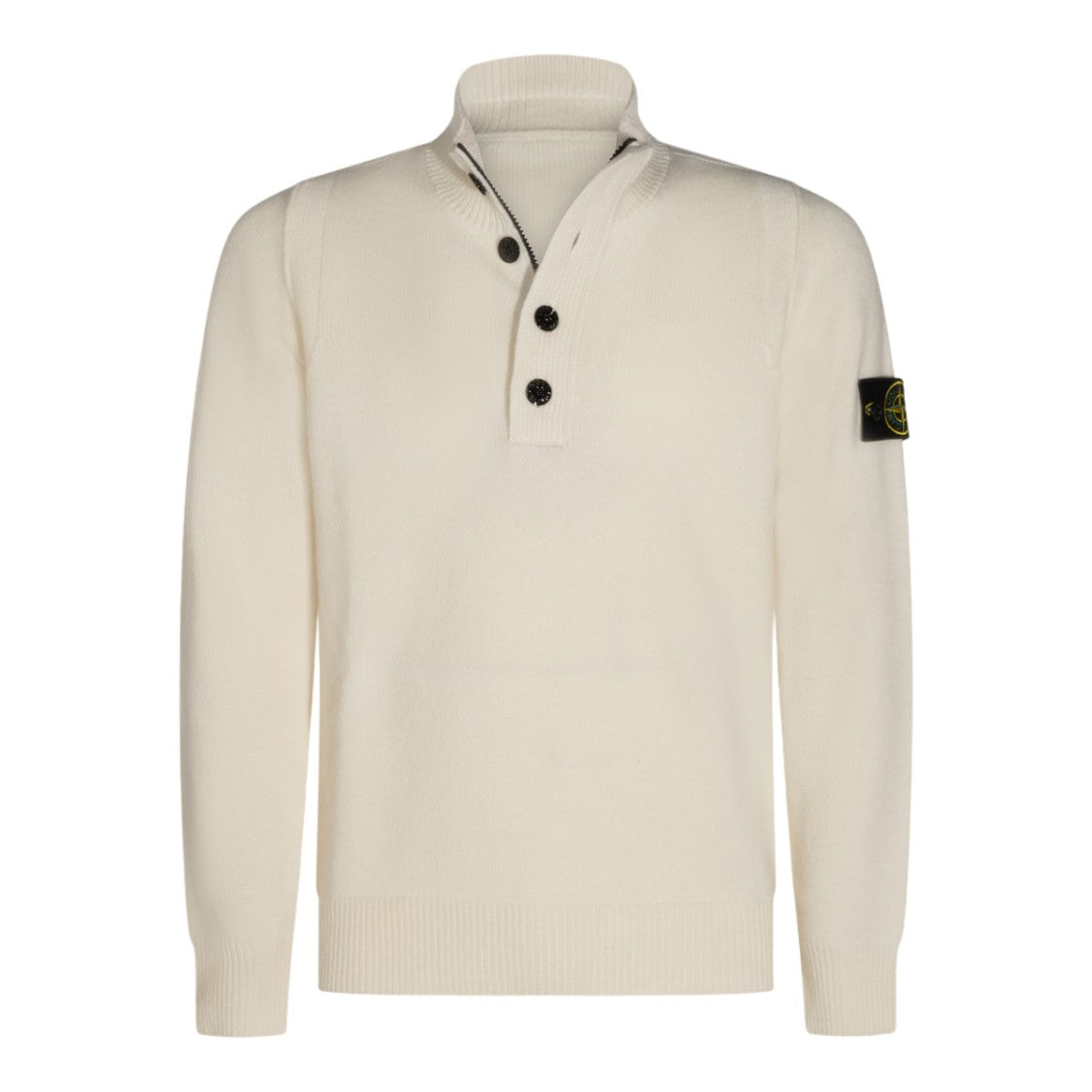 Stone Island High Ribbed Collar Sweater With Patch Accents