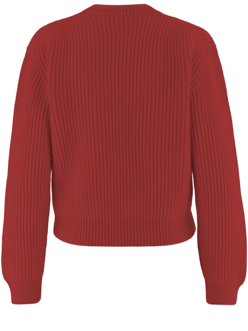 Jil Sander Red Ribbed Knit Wool Sweater