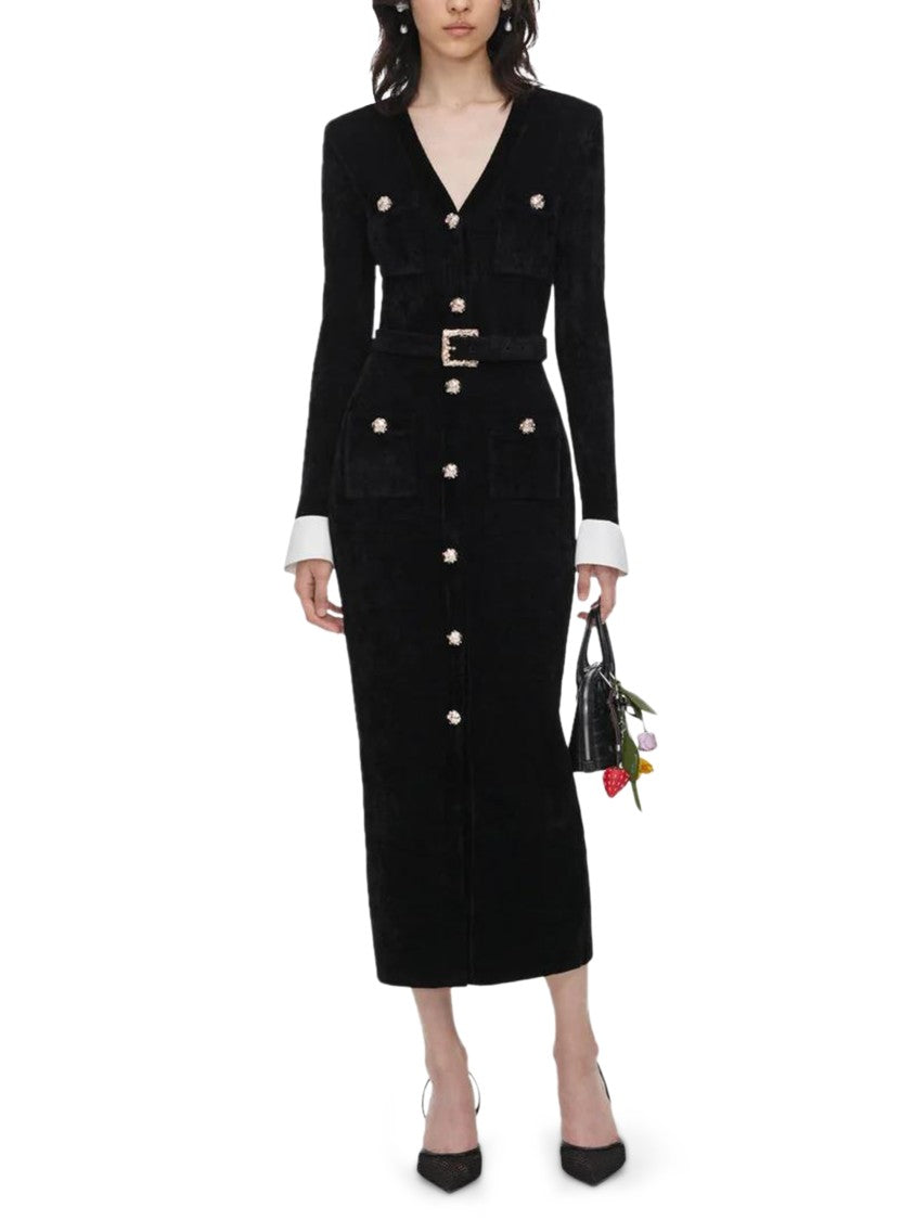 Self-Portrait Black Chenille Knit Midi Dress