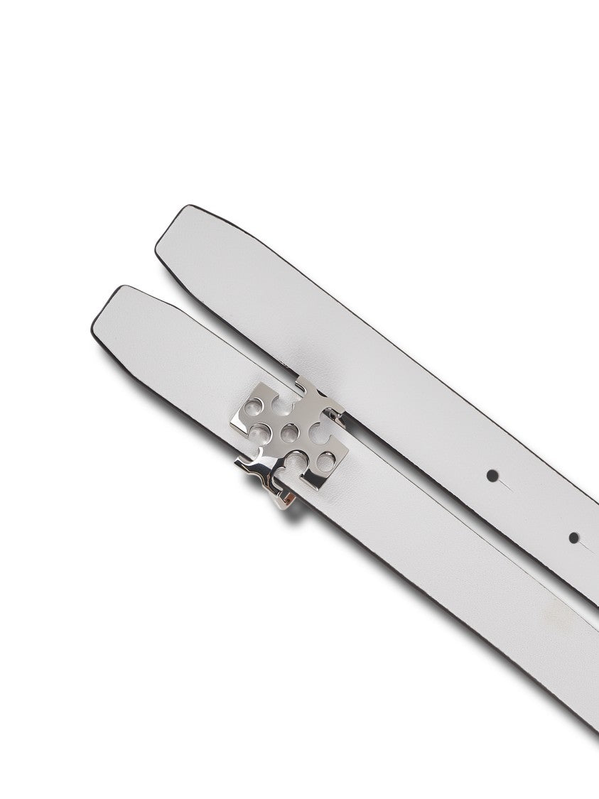 Tory Burch Minimalist White Belt With Unique Buckle Detail