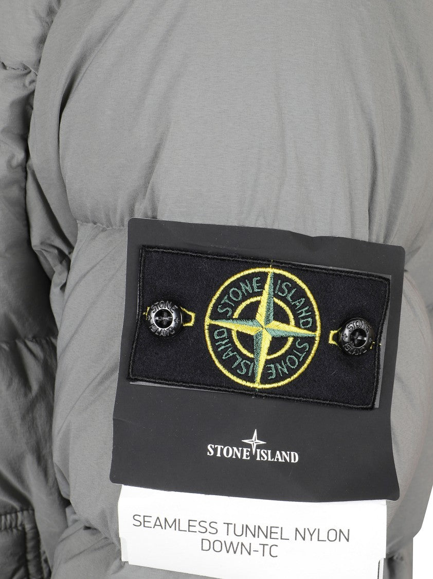 Stone Island Padded Grey Coat With High Collar And Fitted Silhouette