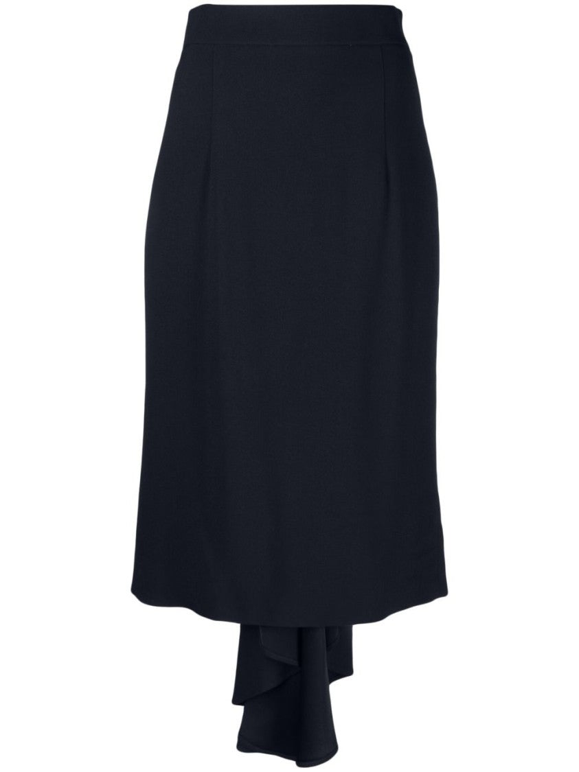 Moschino Pleated Asymmetric Midi Skirt In Midnight Blue Georgette