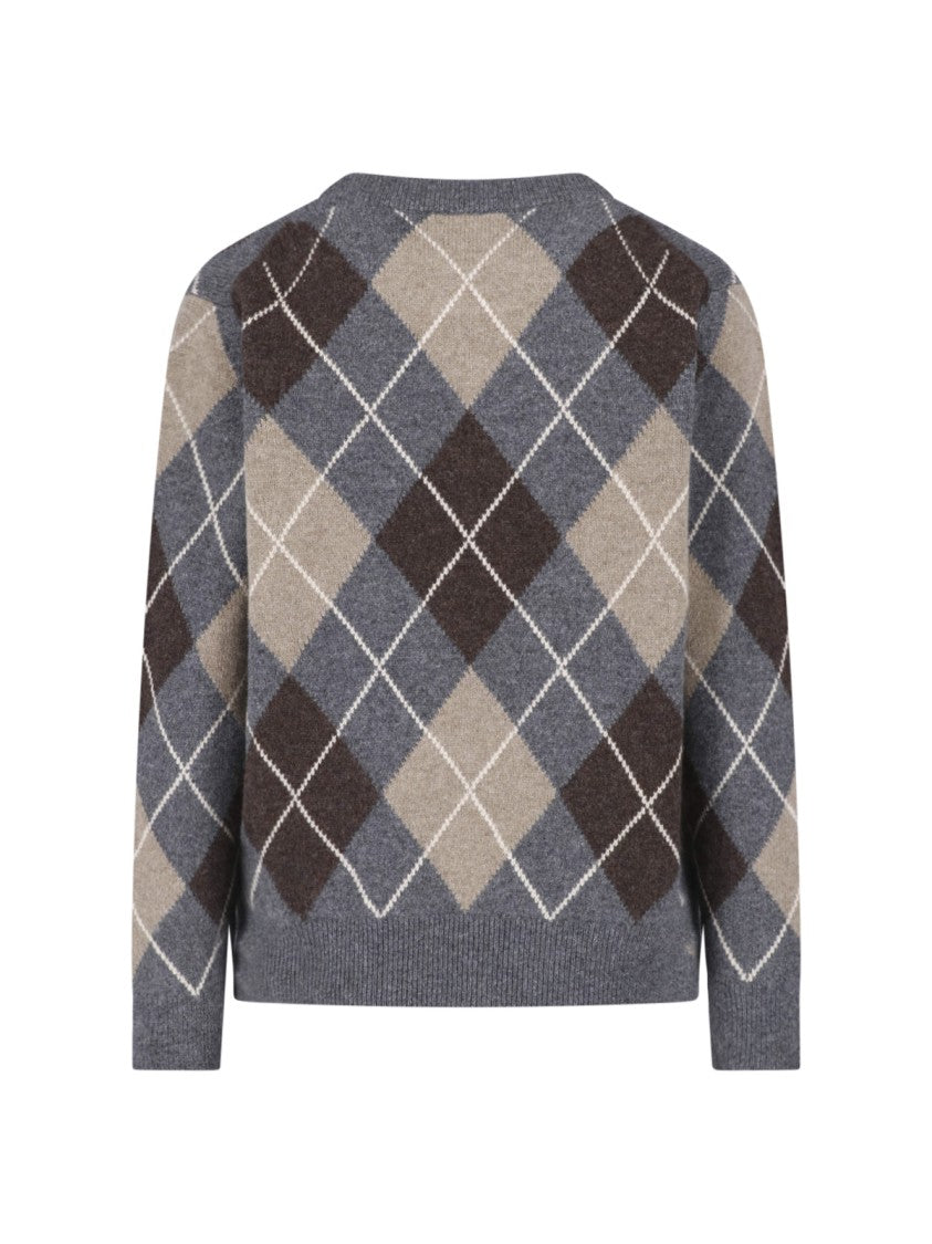 &Daughter Multicolor Argyle Pattern Knit Sweater With Classic Crew Neckline