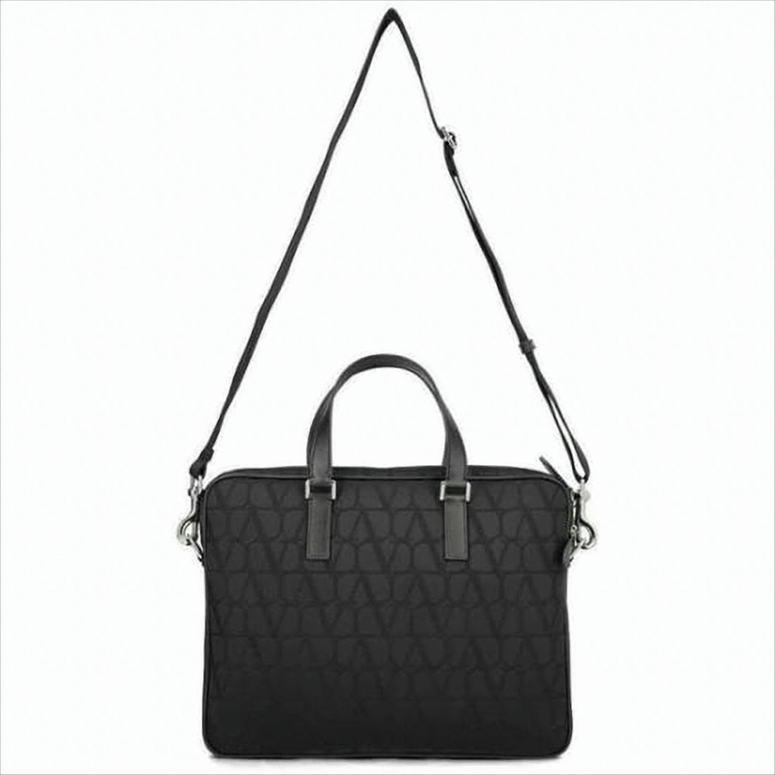 Valentino Garavani Subtle Embossed Black Leather Tote Bag