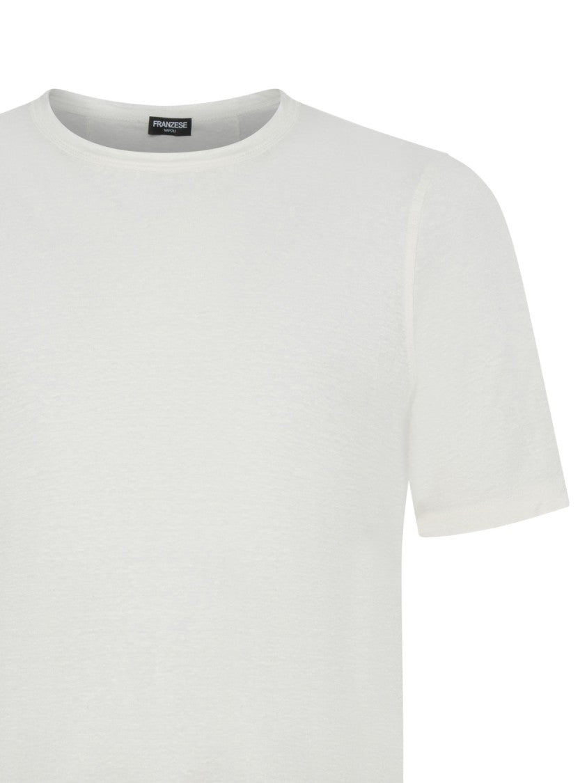 Franzese Collection Handmade White Linen T-Shirt With Crewneck