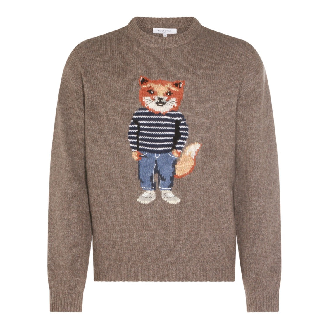 Maison Kitsuné Medium-Brown Knit Sweater With Whimsical Fox Design