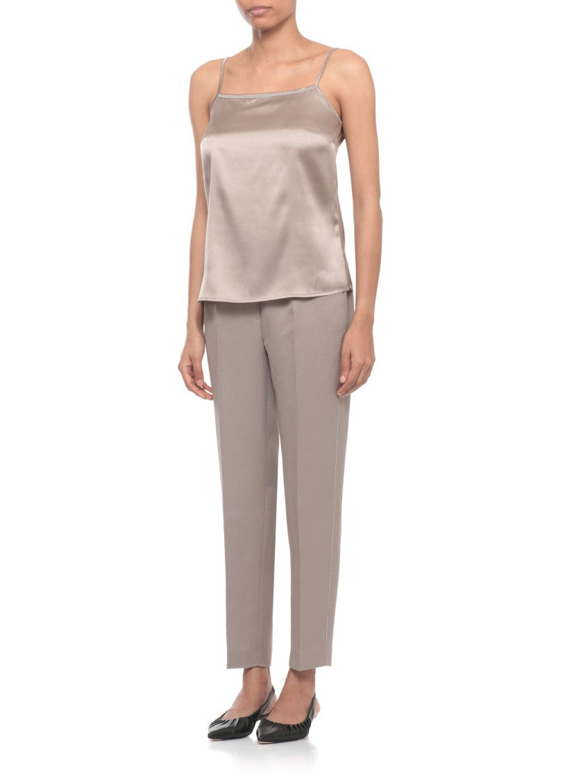 Peserico Brown Silk Embellished Tank Top