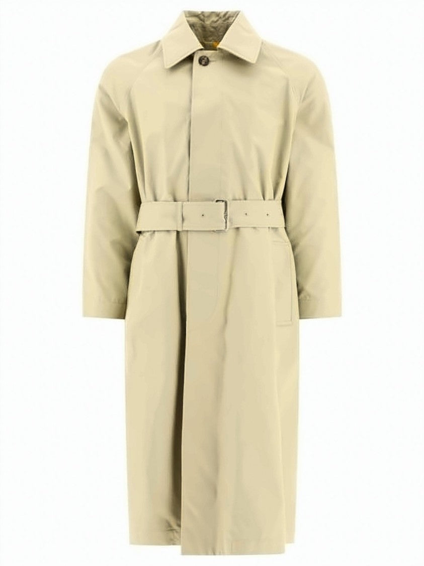 Burberry Belted Trench Coat With Plaid Sleeves