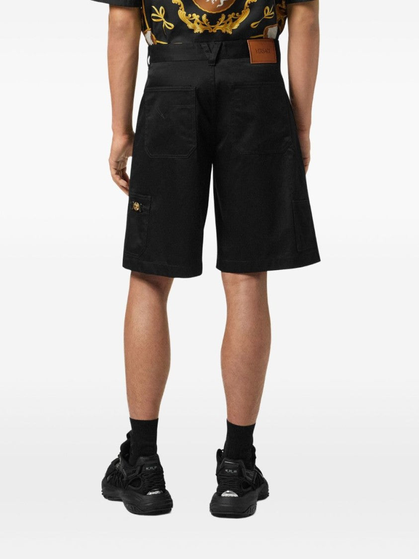 Versace Cotton Gabardine Shorts With Medusa Biggie Hardware Detail