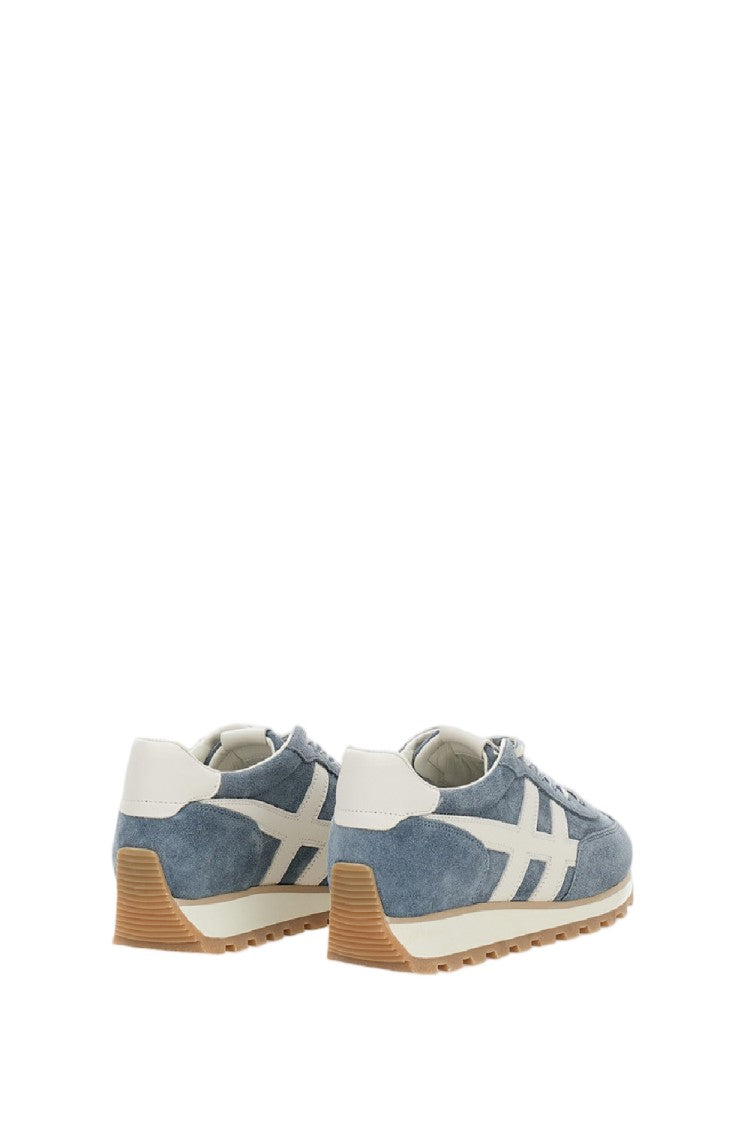 Hogan Light Blue Suede Sneakers With Leather Logo And Eva Outsole