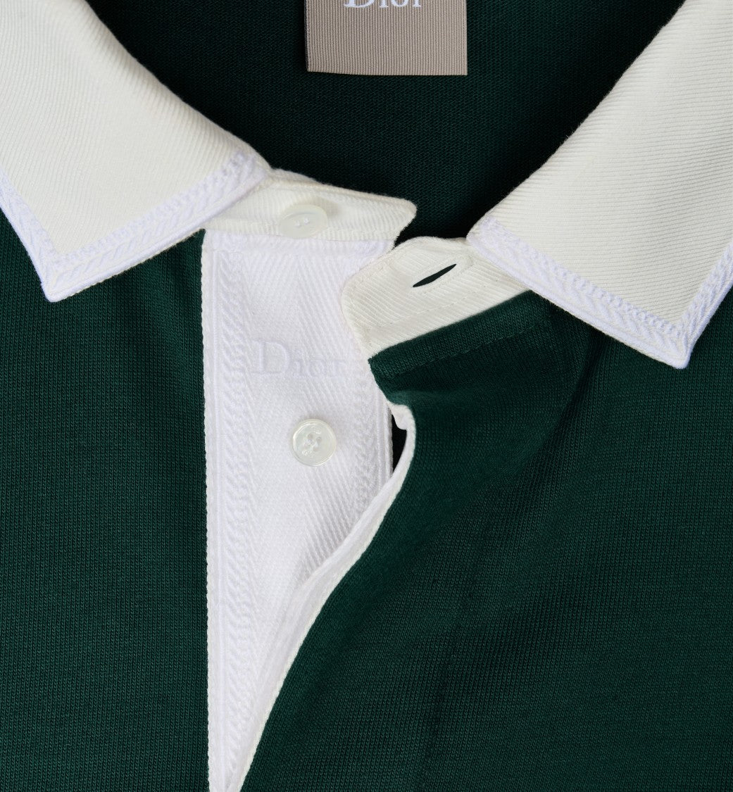 Christian Dior Deep Green Cotton Navy Stripe Polo Shirt