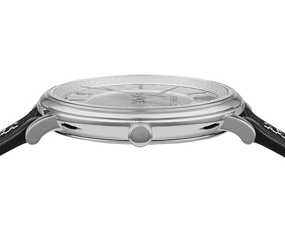 Versace V-Circle 42Mm Quartz Watch With Black Leather Strap
