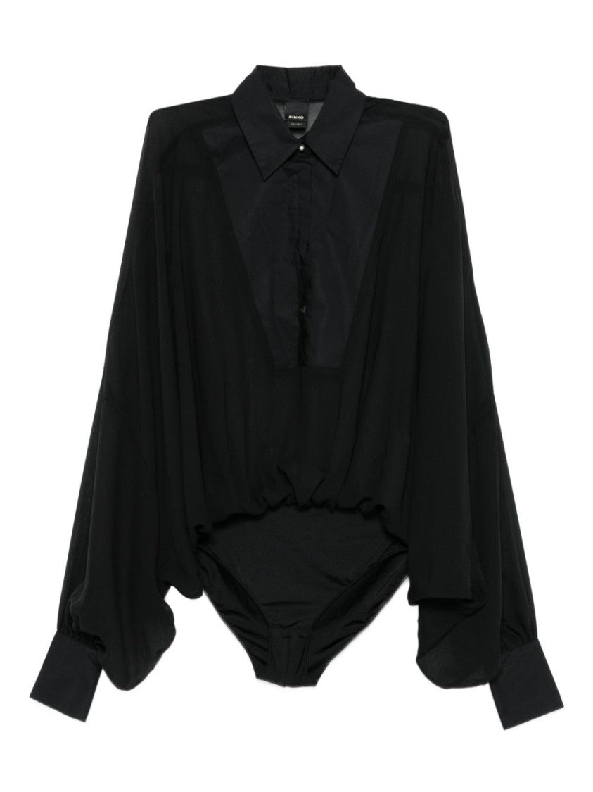 Pinko Polychiffon Black Bodysuit With Structured Plastron
