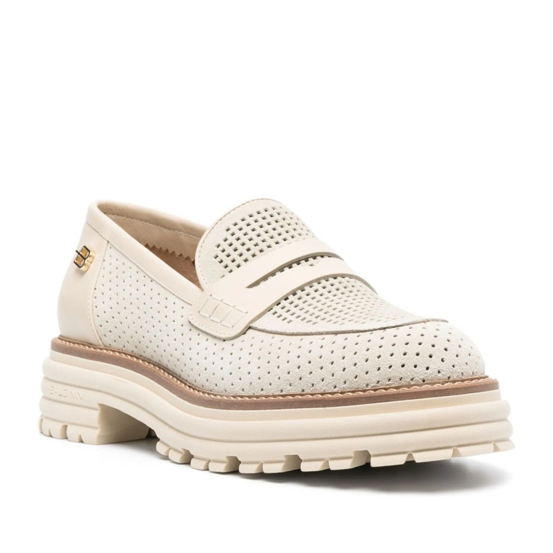 Baldinini White Perforated Chunky Sole Leather Loafers