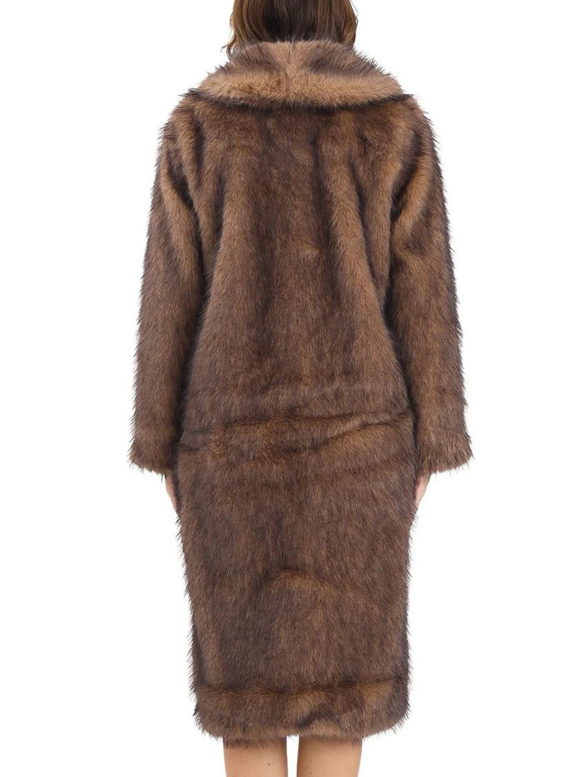 Only Brown Faux Fur Coat With Plush Texture And Practical Pockets