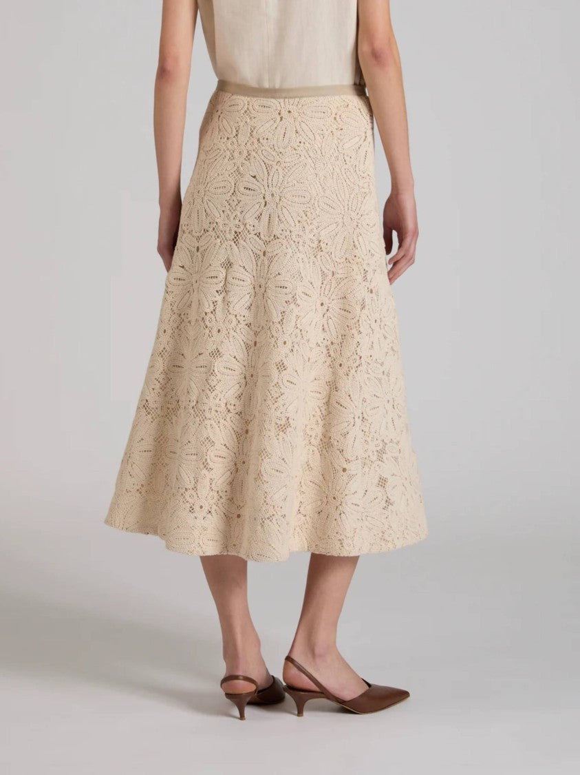 Incotex Beige Floral Lace Midi Skirt