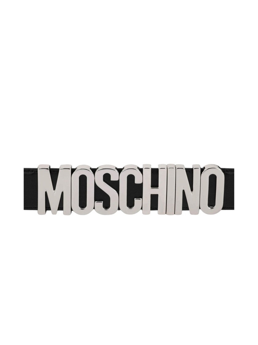 Moschino Black Leather Belt With Oversized Logo Detail