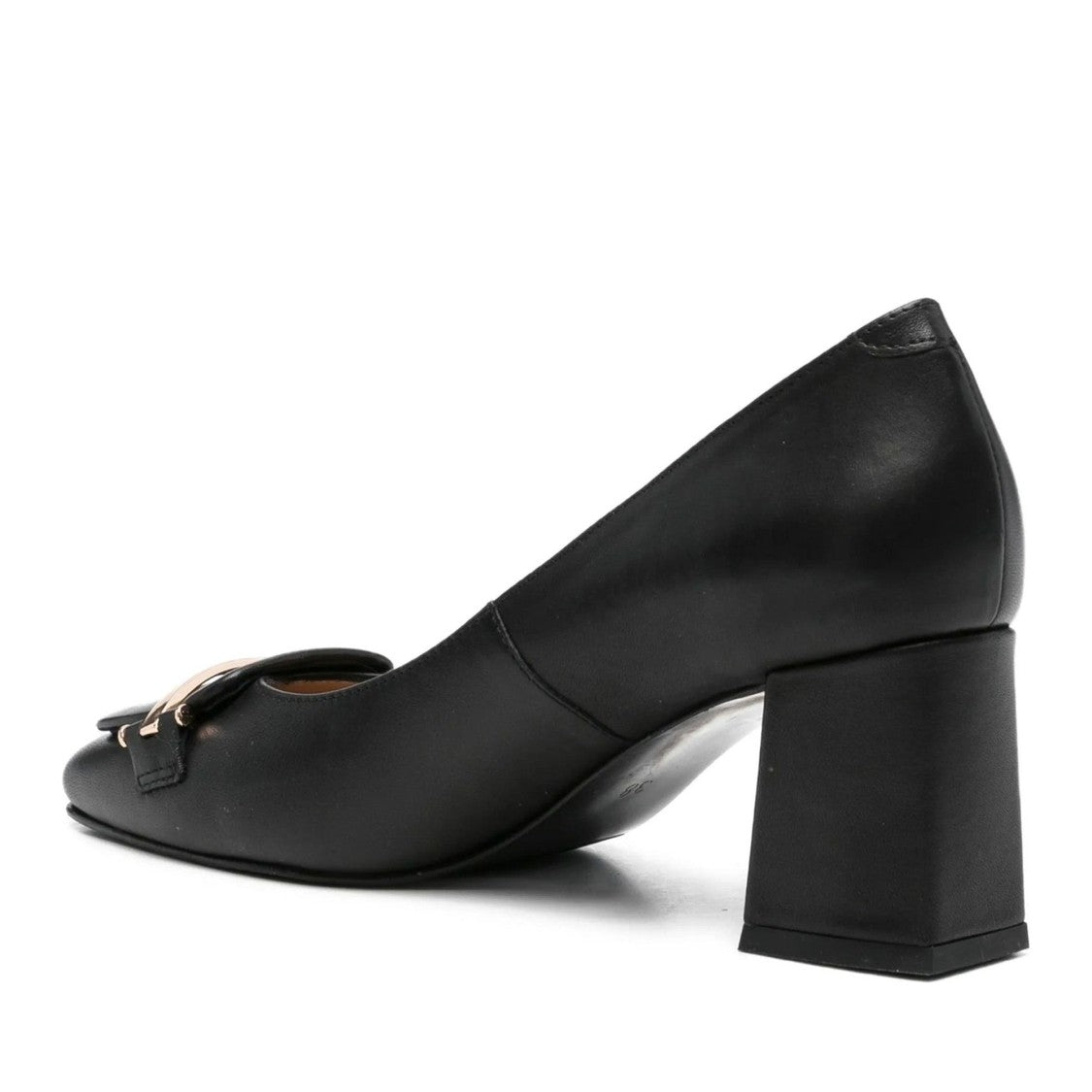 Sergio Moretti Black Refined Flap Design Low Block Heel Dress Pumps