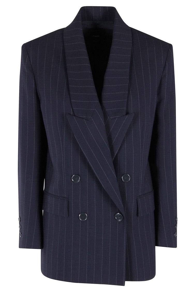 Pinko Tailored Double-Breasted Blazer With Vertical Pinstripes