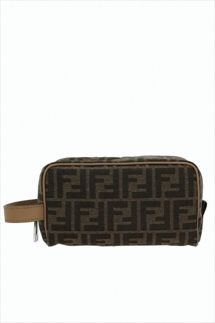 Fendi Rectangular Geometric Print Clutch With Leather Trim