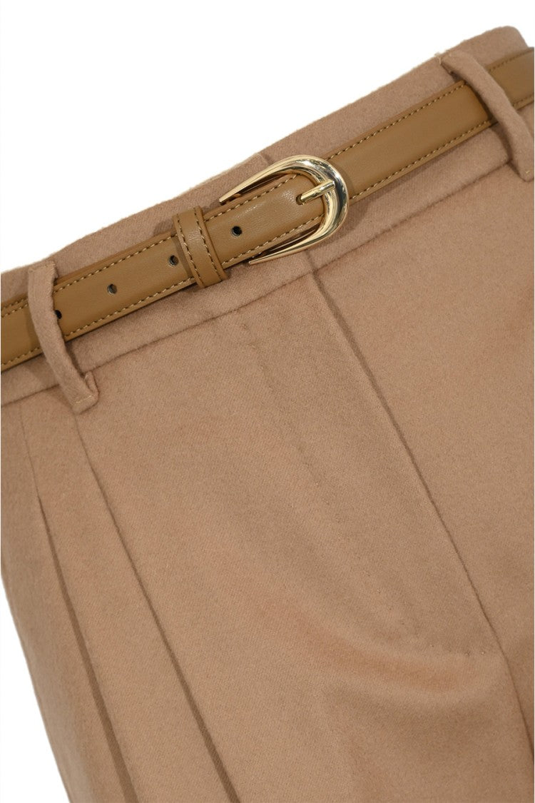 Max Mara Camel Mstlago Pleated Belted Wide-Leg Virgin Wool Pants