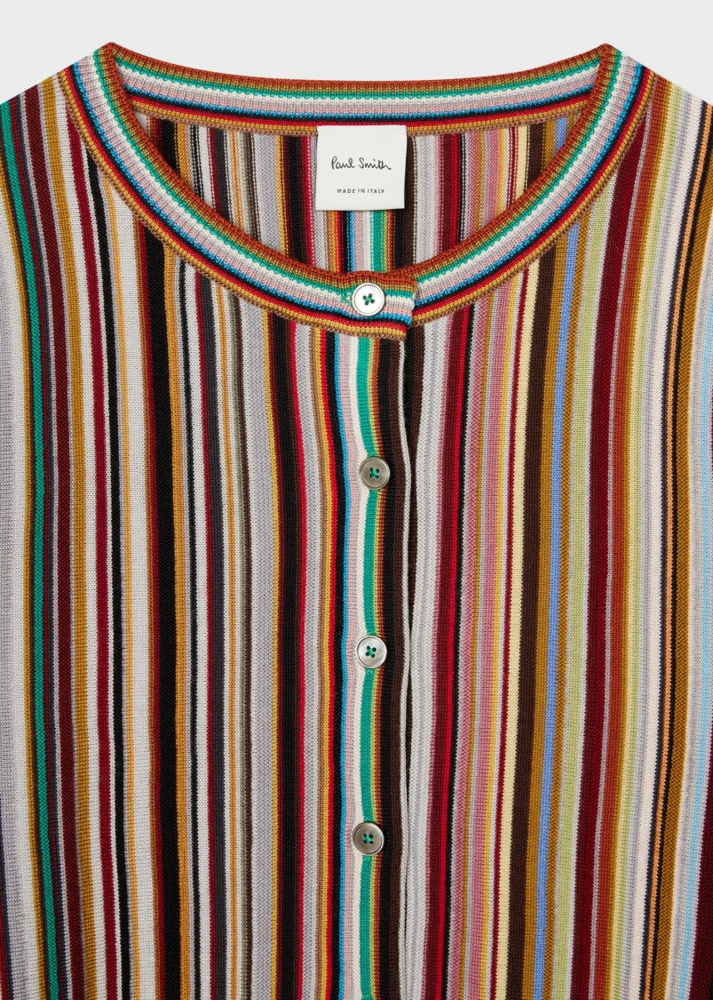 Paul Smith Cropped Round Neck Cardigan With Vertical Stripes