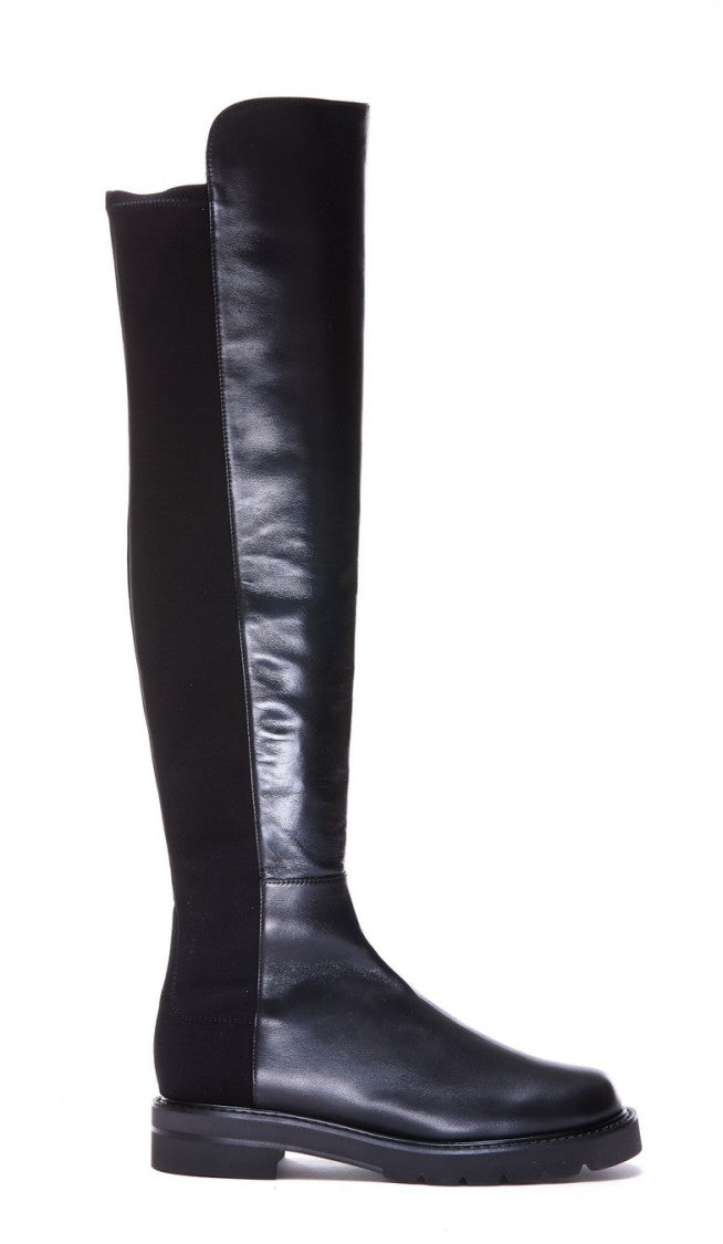Stuart Weitzman Black 5050 Lift Leather-Suede Over-The-Knee Boots