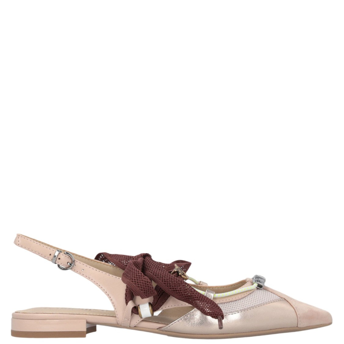 Pinko Pink Slingback Lace-Up Leather Flats