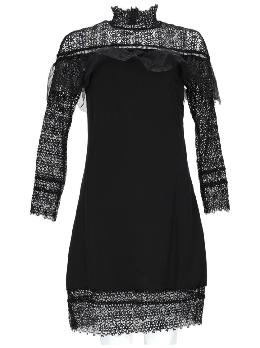 Nj Couture Fitted Mini Dress With Lace Detailing And Ruffle Accents