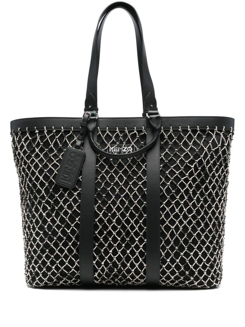 Kenzo Black Multi Strap Intricate Leather Tote