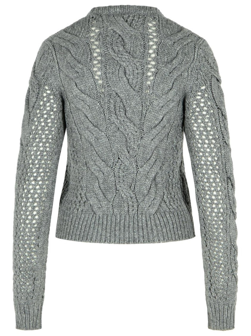 Sportmax Radio' Medium Grey Wool Blend Crew Neck Sweater With Braids