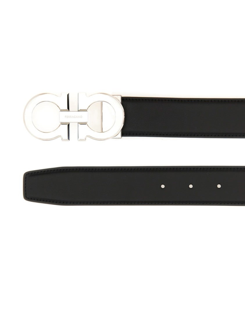 Ferragamo Smooth Leather Belt With Silver-Tone Gancini Buckle