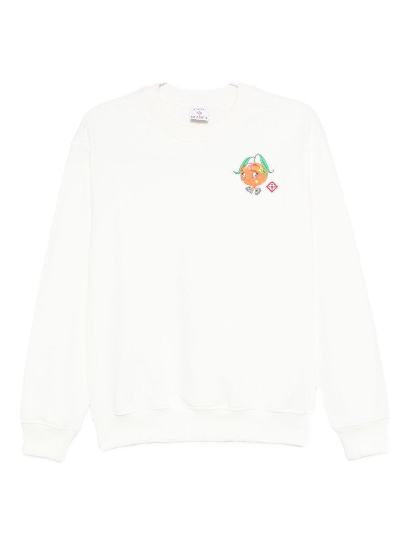 Casablanca White Cotton Sweatshirt With Cartoon Orange Graphic