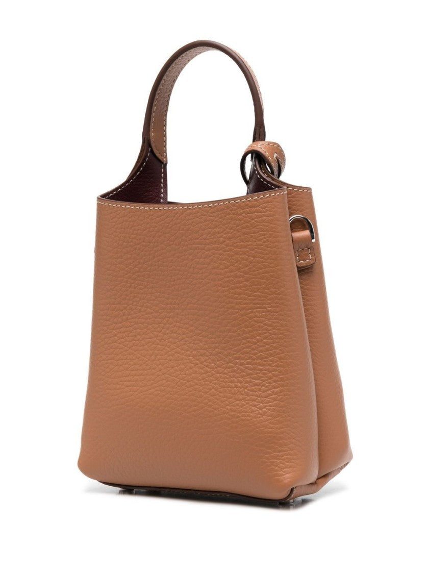 Tod's Structured Brown Calf Leather Handbag With T-Charm