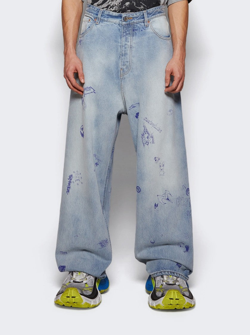 Vetements Scribbled Baggy Jeans Light Blue