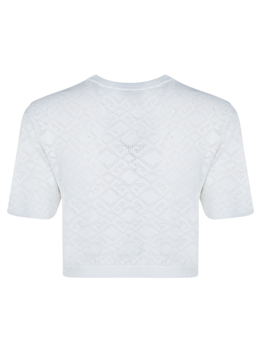 Givenchy Embroidered White Crop Knit Sweater