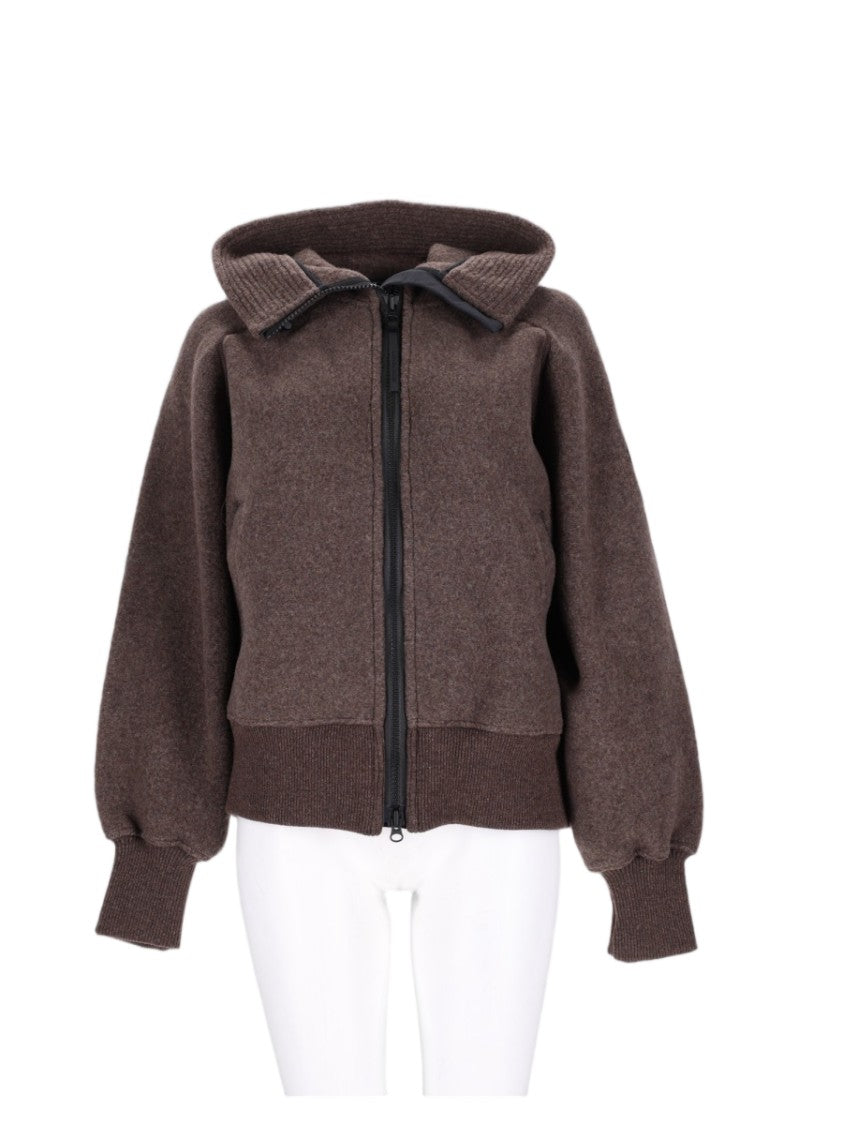 Canada Goose Brown Zip-Front High Collar Wool-Blend Sweatshirt