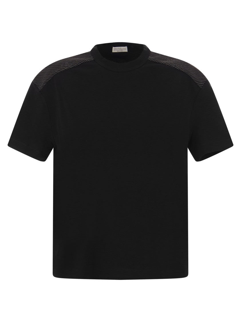 Brunello Cucinelli Stretch Cotton Jersey T-Shirt With Shiny Shoulders