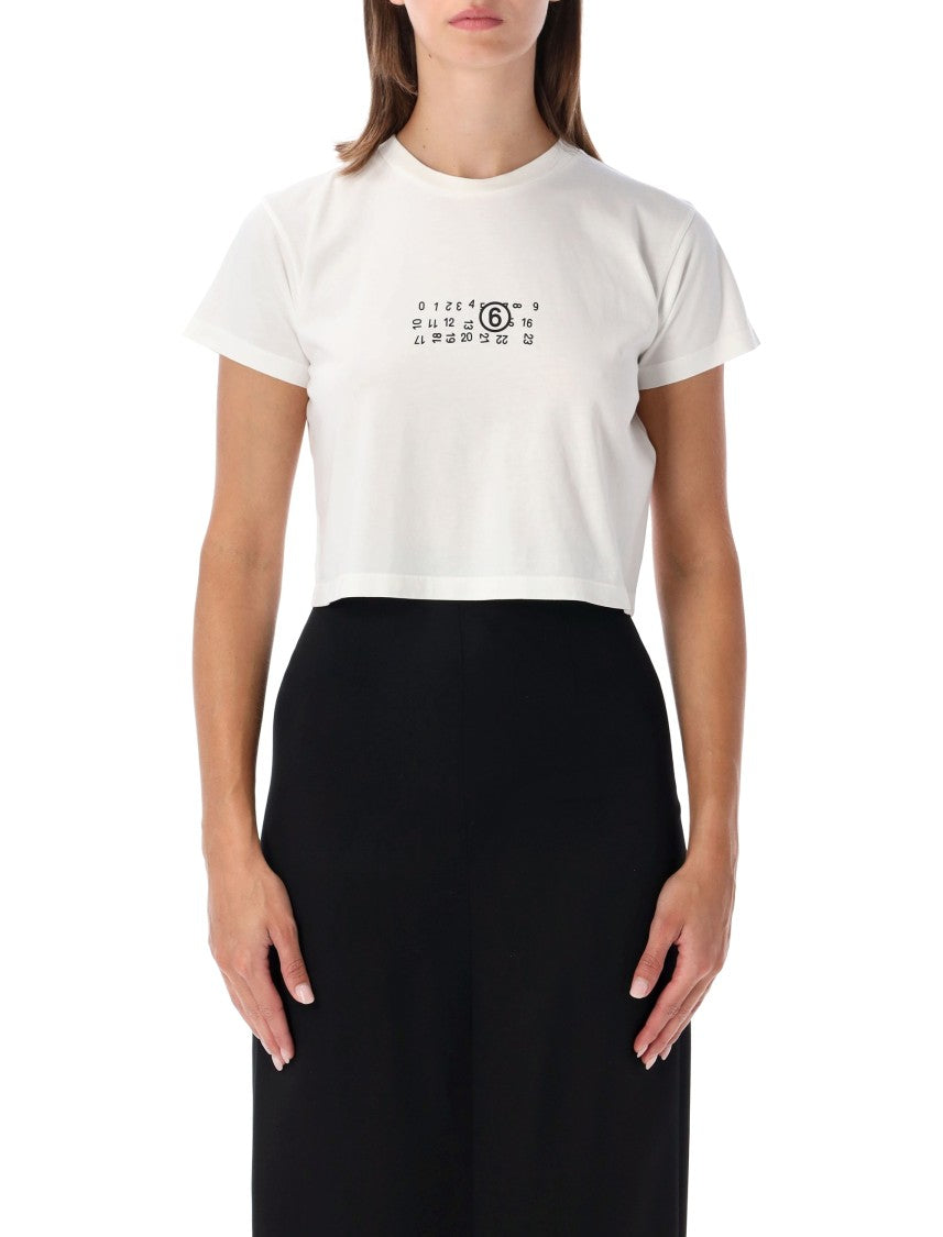 Mm6 By Maison Margiela Cropped Cotton Tee With Numeric Logo Detail