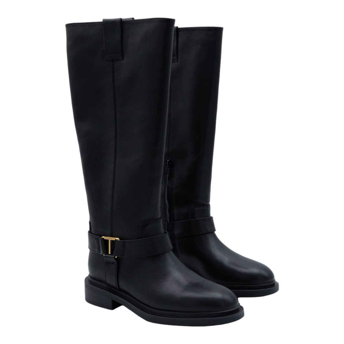 Twin-Set Tall Black Boots With Gold-Tone Ankle Buckle