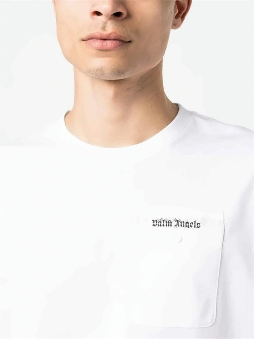 Palm Angels White Crew Neck T-Shirt With Subtle Text Detail