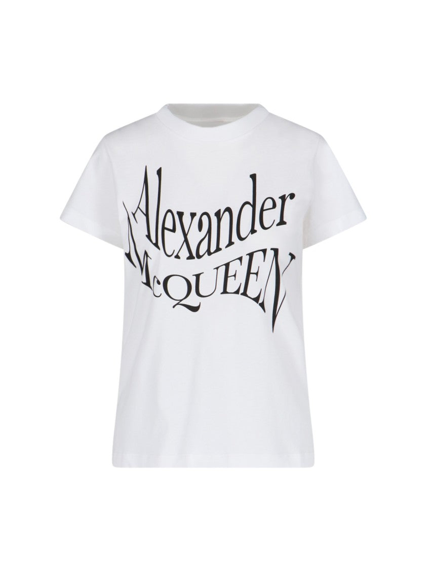 Alexander Mcqueen White Cotton T-Shirt With Bold Black Logo Print