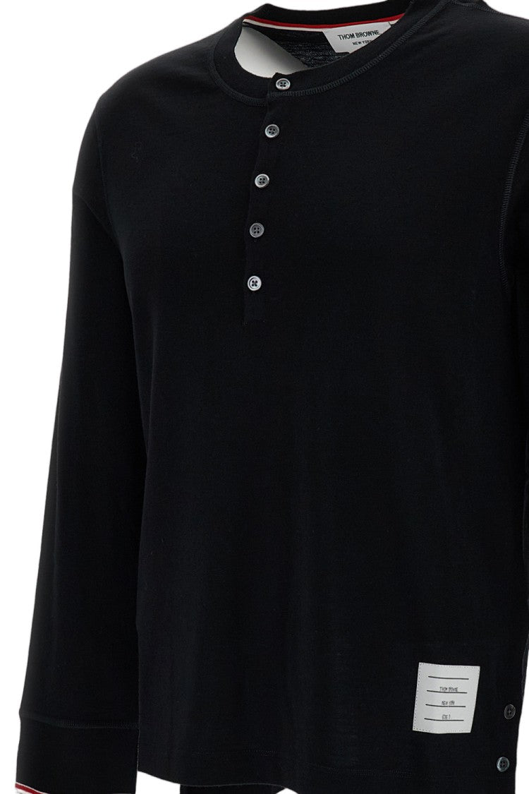 Thom Browne Black Ls Henley Tricolor Striped Wool Top