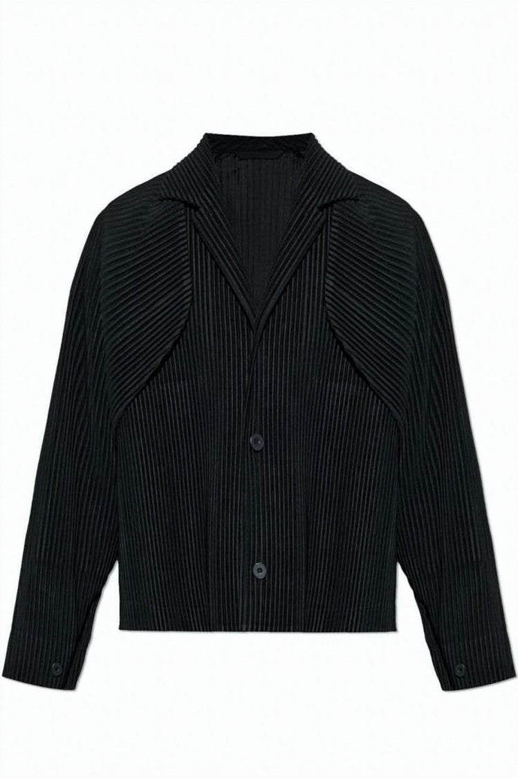 Homme Plissé Issey Miyake Black Pleated Cropped Minimalist Structured Jacket