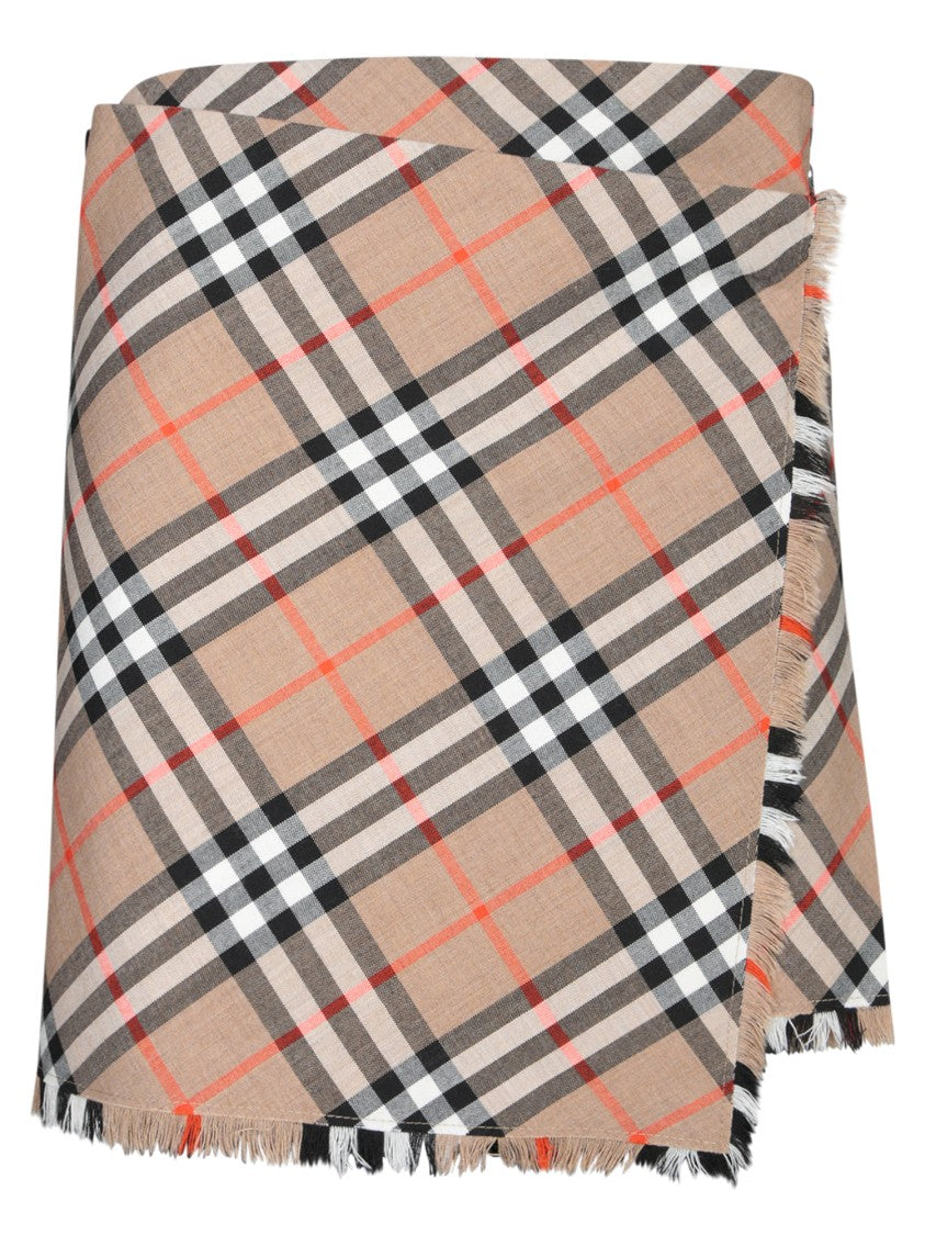 Burberry Plaid Wrap Skirt With Pleated Finish
