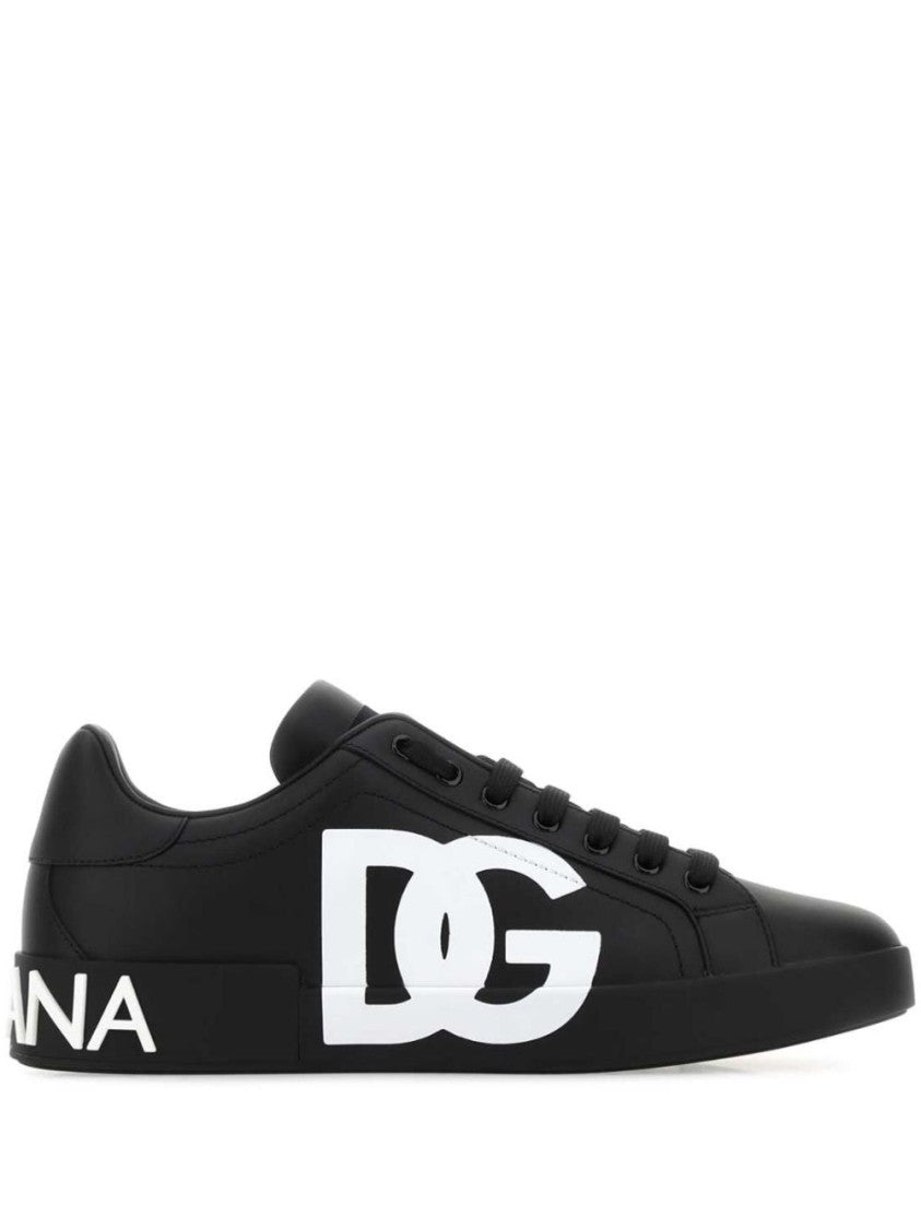 Dolce & Gabbana Black Low-Top Leather Logo Sneakers