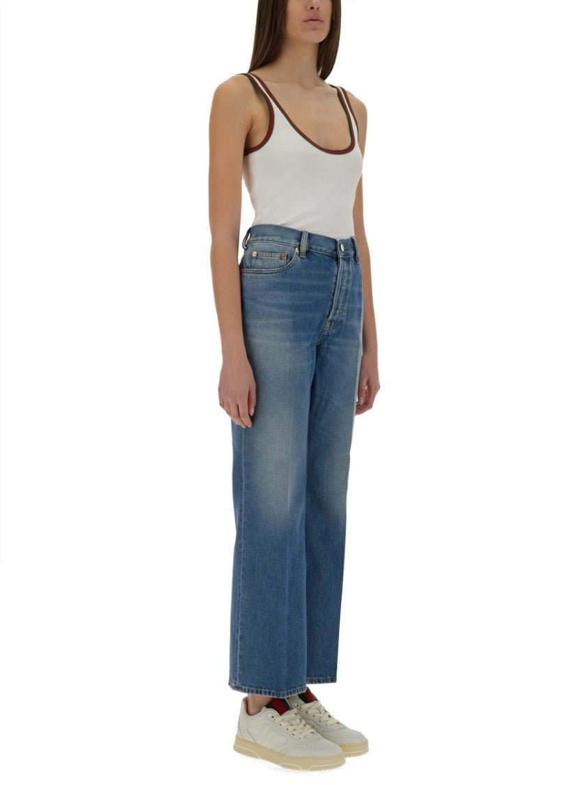 Gucci Straight-Leg Denim Pants With Iconic Logo Label